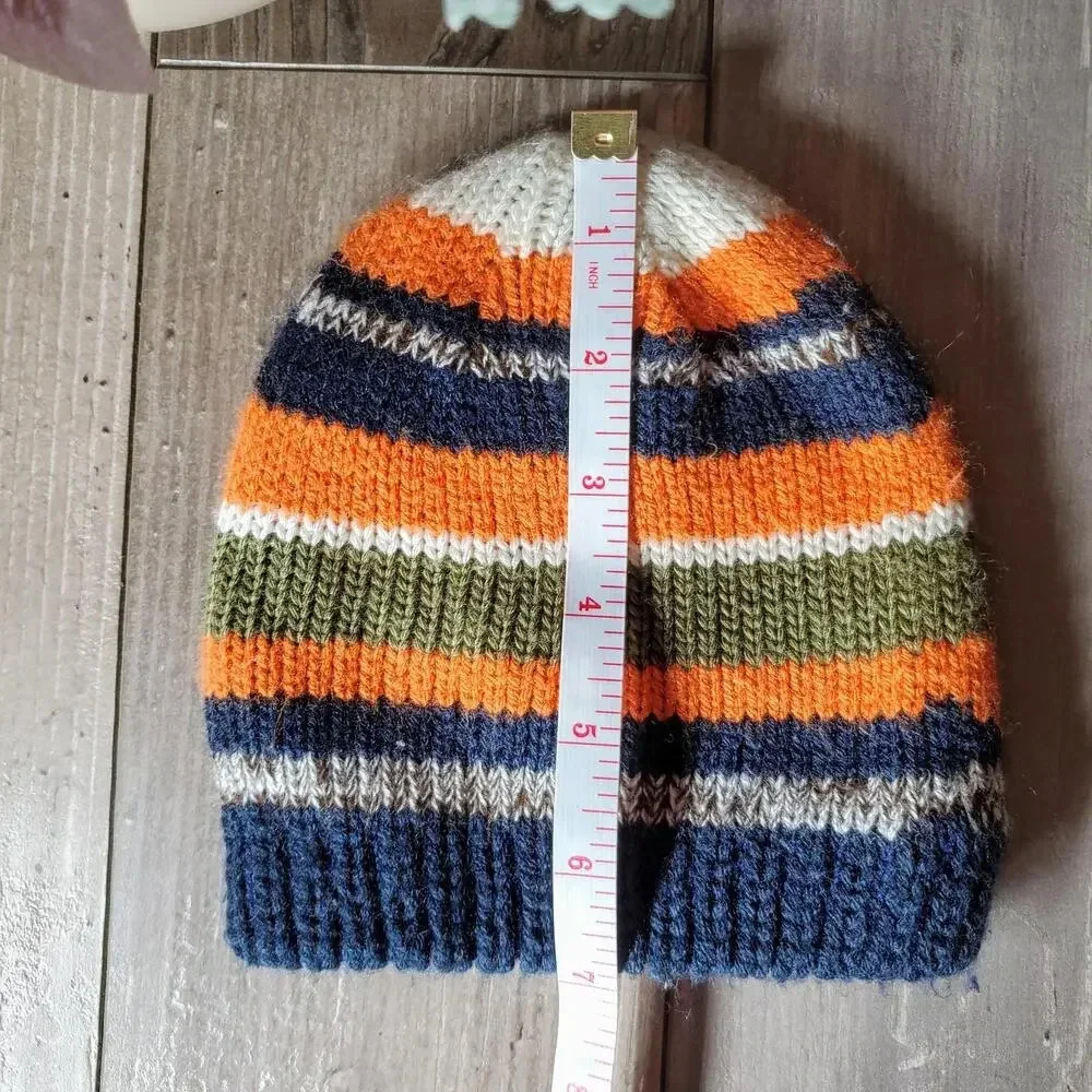 Carter's Size 12-24 months 100% Acrylic Blue and Orange Striped Beanie Hat EUC